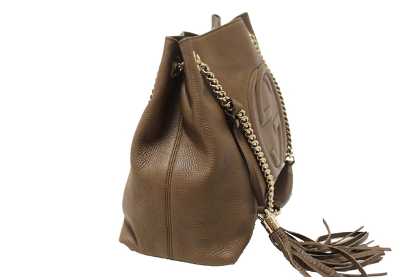 Gucci Brown Pebbled Calfskin Medium Soho Chain Shoulder Bag 308982