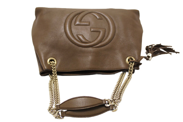 Gucci Brown Pebbled Calfskin Medium Soho Chain Shoulder Bag 308982