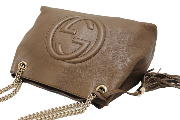 Gucci Brown Pebbled Calfskin Medium Soho Chain Shoulder Bag 308982