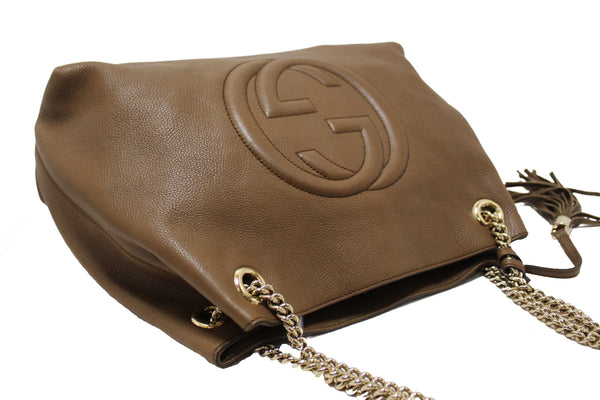 Gucci Brown Pebbled Calfskin Medium Soho Chain Shoulder Bag 308982