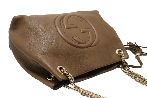 Gucci Brown Pebbled Calfskin Medium Soho Chain Shoulder Bag 308982
