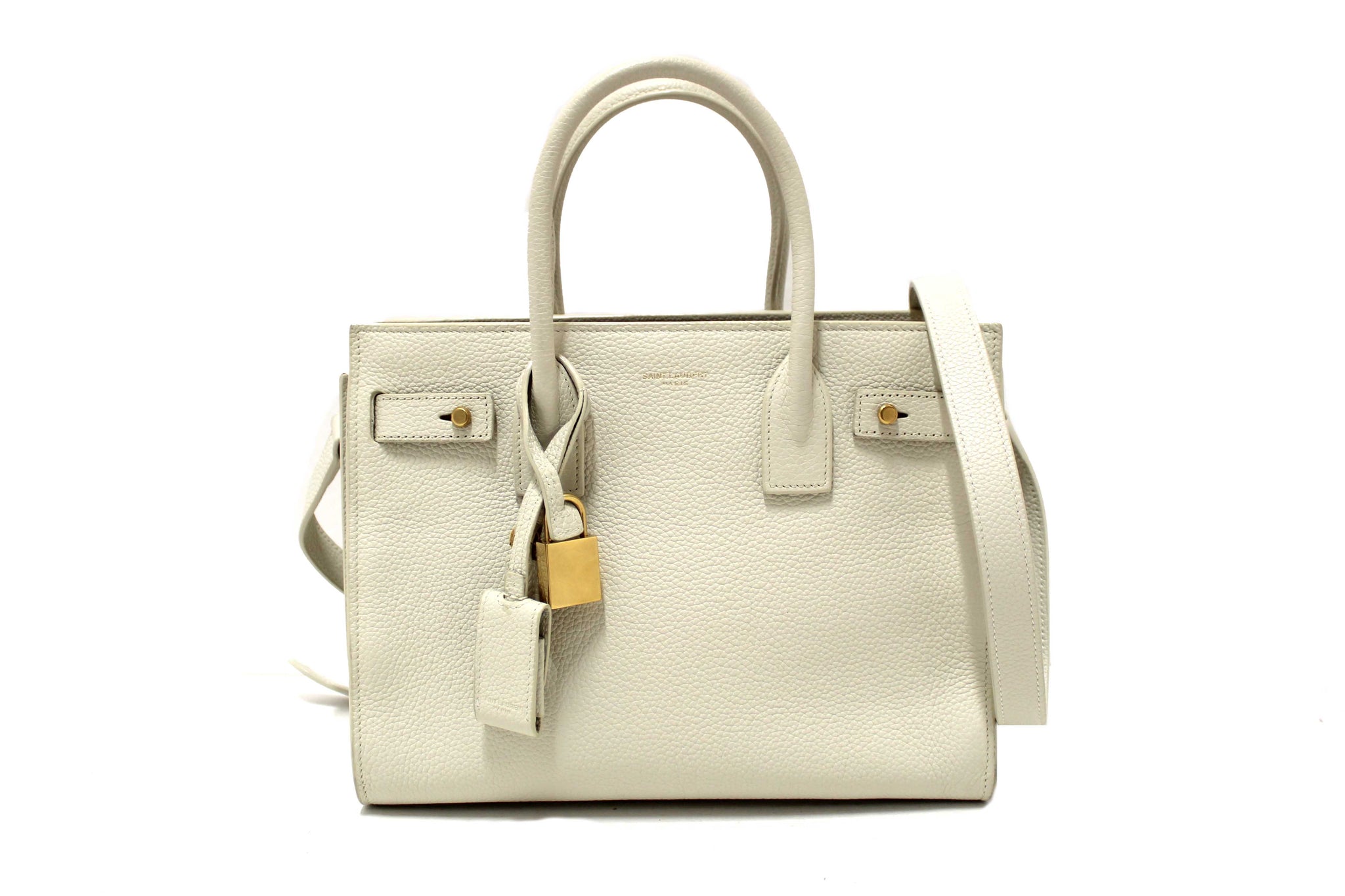 Yves Saint Laurent YSL White Leather Baby Sac De Jour Tote Handbag