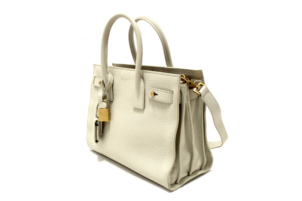 Yves Saint Laurent YSL White Leather Baby Sac De Jour Tote Handbag