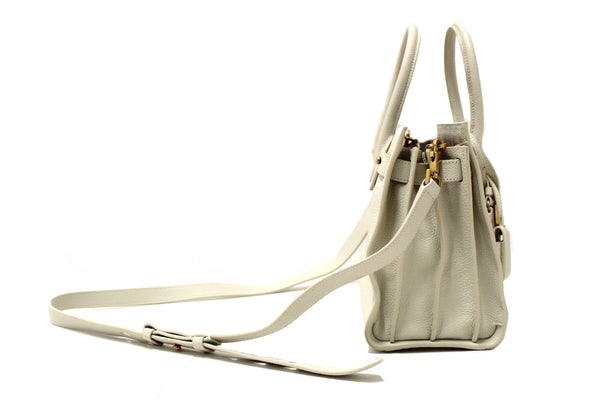 Yves Saint Laurent YSL White Leather Baby Sac De Jour Tote Handbag