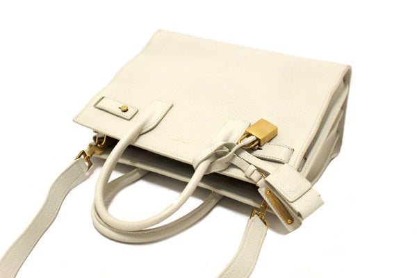 Yves Saint Laurent YSL White Leather Baby Sac De Jour Tote Handbag