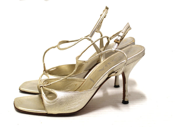 Prada Silver Thin Strap Sandal Heels Size 35.5