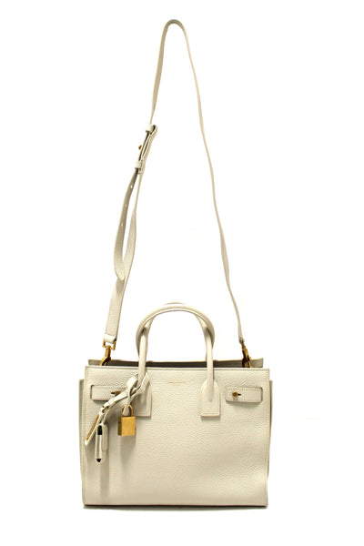 Yves Saint Laurent YSL White Leather Baby Sac De Jour Tote Handbag