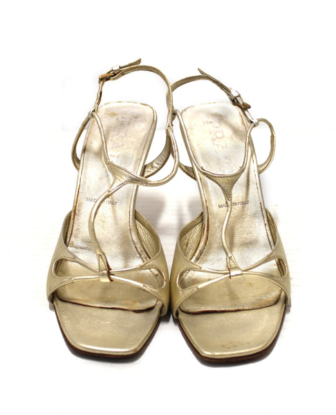 Prada Silver Thin Strap Sandal Heels Size 35.5