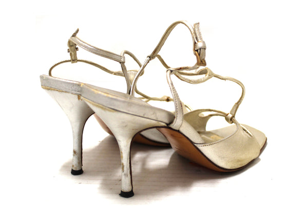 Prada Silver Thin Strap Sandal Heels Size 35.5