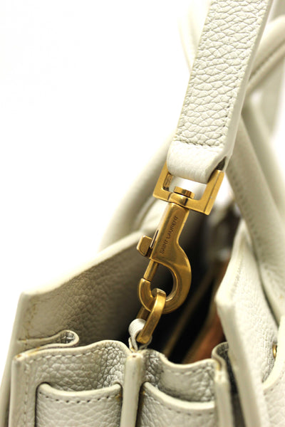 Yves Saint Laurent YSL White Leather Baby Sac De Jour Tote Handbag