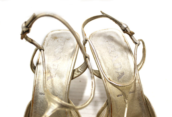 Prada Silver Thin Strap Sandal Heels Size 35.5