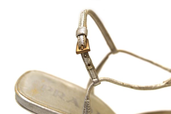 Prada Silver Thin Strap Sandal Heels Size 35.5