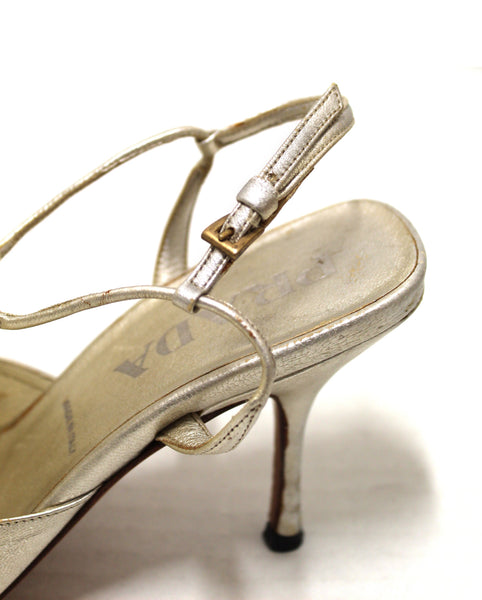 Prada Silver Thin Strap Sandal Heels Size 35.5