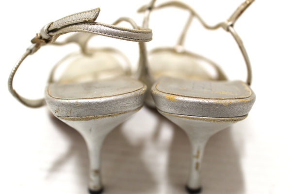 Prada Silver Thin Strap Sandal Heels Size 35.5