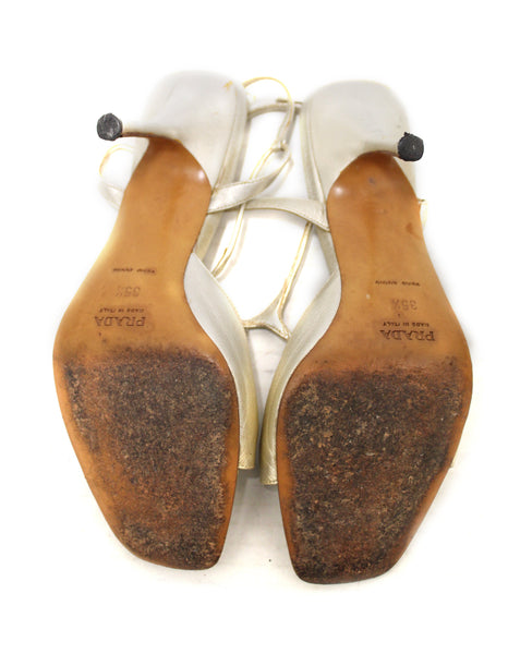 Prada Silver Thin Strap Sandal Heels Size 35.5