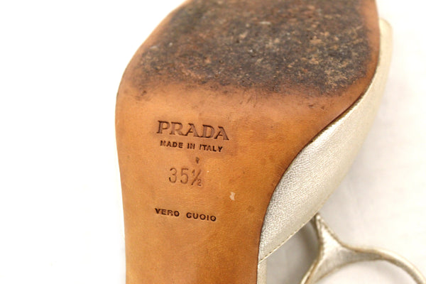 Prada Silver Thin Strap Sandal Heels Size 35.5