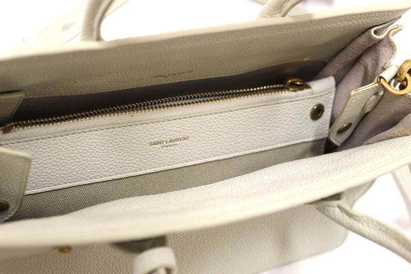 Yves Saint Laurent YSL White Leather Baby Sac De Jour Tote Handbag