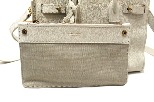 Yves Saint Laurent YSL White Leather Baby Sac De Jour Tote Handbag