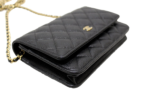 NEW Chanel Black Quilted Caviar Leather Wallet On Chain WOC Messenger Bag