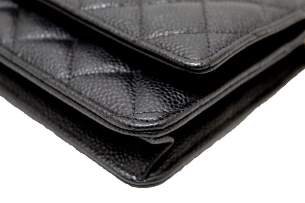 NEW Chanel Black Quilted Caviar Leather Wallet On Chain WOC Messenger Bag
