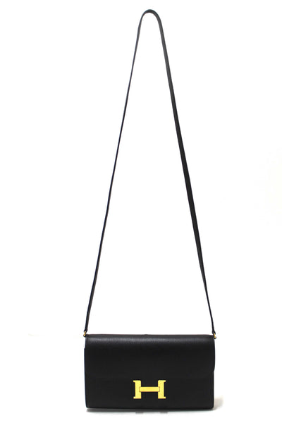 Hermes Black Epsom Leather Constance To Go Wallet Crossbody Bag