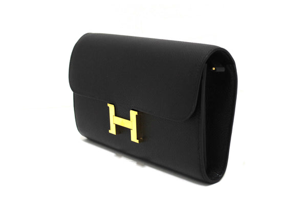 Hermes Black Epsom Leather Constance To Go Wallet Crossbody Bag