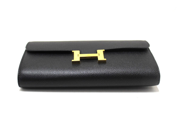 Hermes Black Epsom Leather Constance To Go Wallet Crossbody Bag