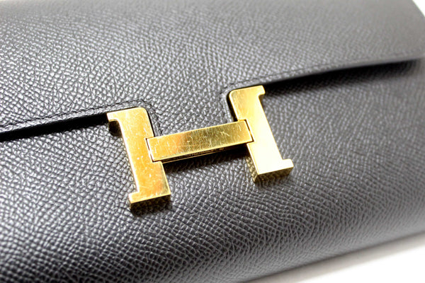 Hermes Black Epsom Leather Constance To Go Wallet Crossbody Bag