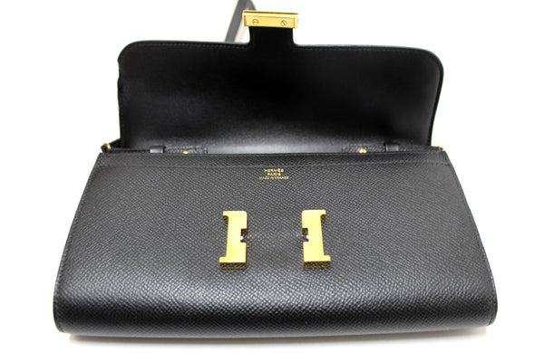 Hermes Black Epsom Leather Constance To Go Wallet Crossbody Bag