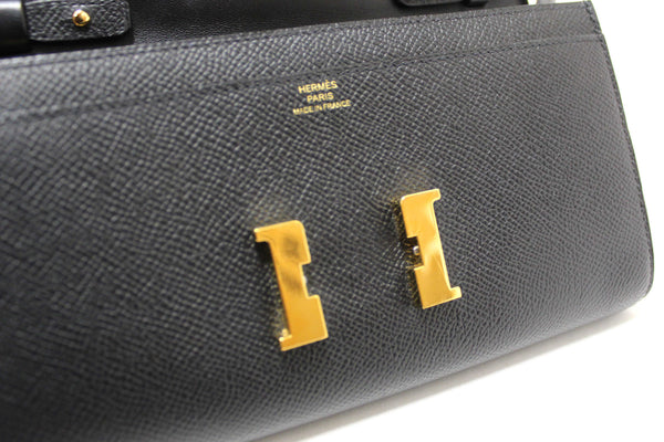 Hermes Black Epsom Leather Constance To Go Wallet Crossbody Bag
