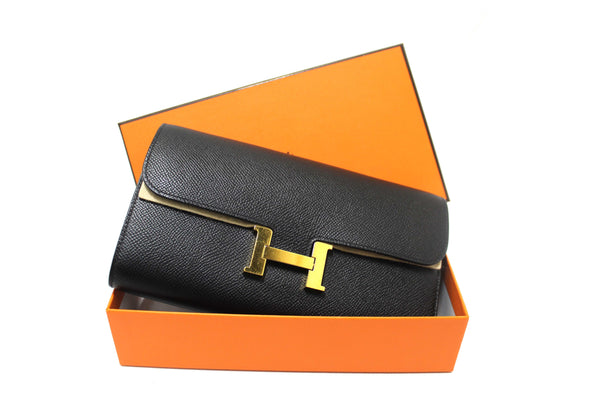 Hermes Black Epsom Leather Constance To Go Wallet Crossbody Bag