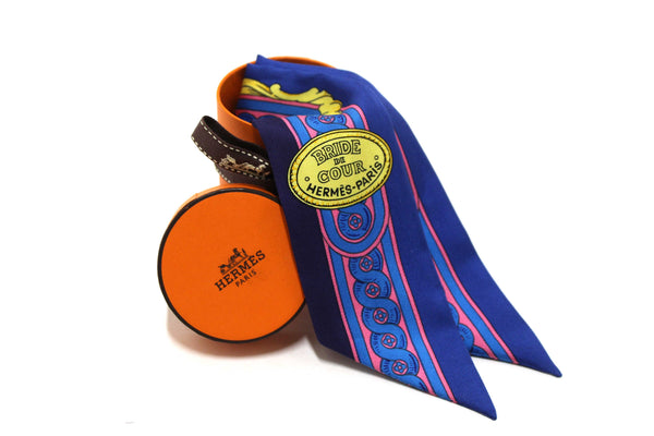 Hermes Blue Silk Bride De Cour Twilly Bandeau Scarf