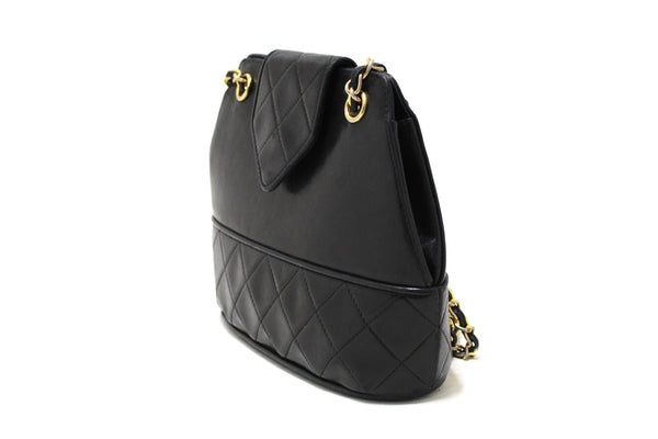 Chanel Vintage Black Quilted Lambskin Leather Small Tote Chain Shoulder Bag