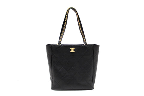 Chanel Black Quilted Leather Book Pocket Shoulder Tote Bag