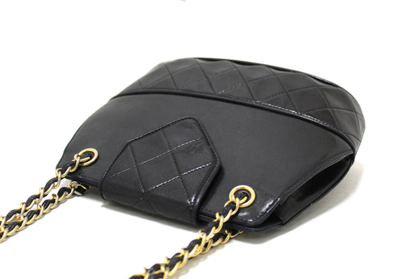 Chanel Vintage Black Quilted Lambskin Leather Small Tote Chain Shoulder Bag