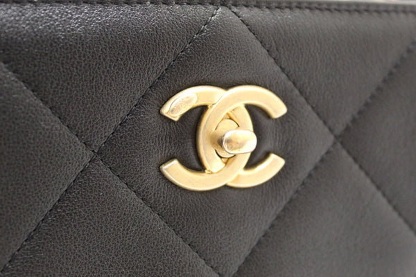 Authentic Chanel Black Quilted Leather Book Pocket Shoulder Tote Bag