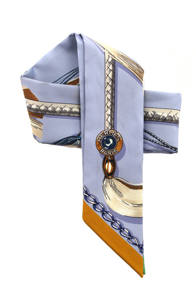 Hermes Blue Silk Cavalcades Twilly Bandeau Scarf