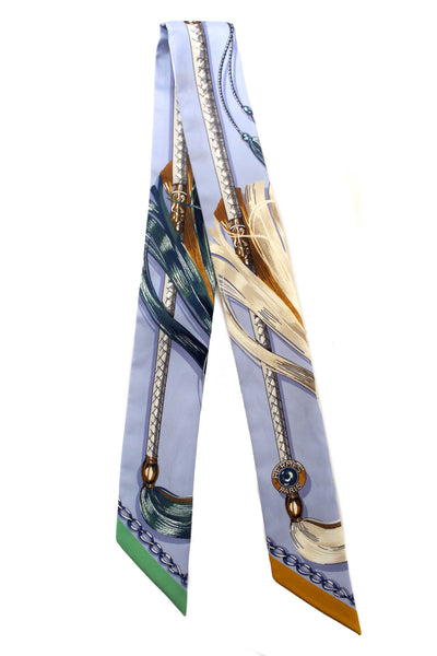Hermes Blue Silk Cavalcades Twilly Bandeau Scarf