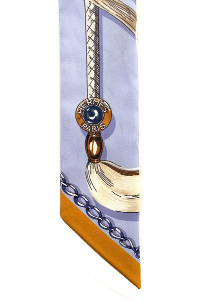 Hermes Blue Silk Cavalcades Twilly Bandeau Scarf