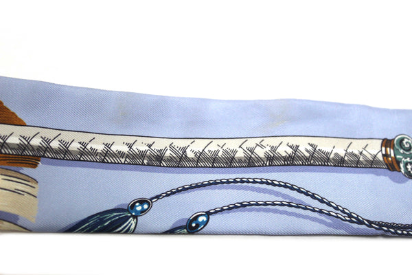 Hermes Blue Silk Cavalcades Twilly Bandeau Scarf