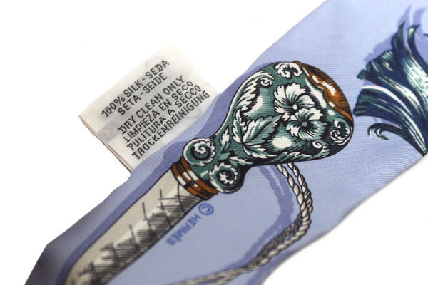 Hermes Blue Silk Cavalcades Twilly Bandeau Scarf