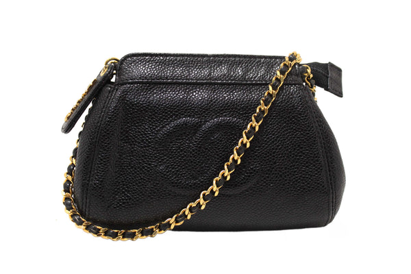 Chanel Vintage CC Black Caviar Leather Small Party Mini Shoulder Bag