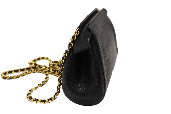 Chanel Vintage CC Black Caviar Leather Small Party Mini Shoulder Bag