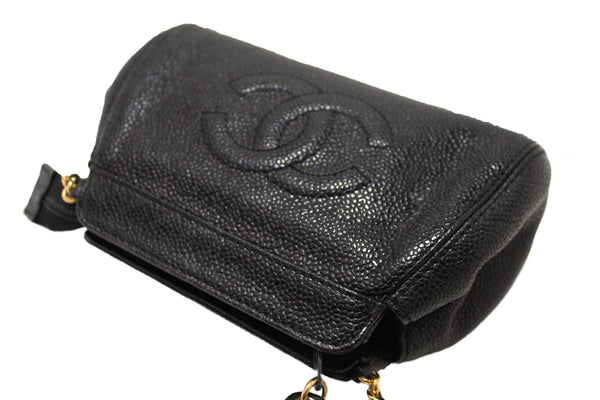 Chanel Vintage CC Black Caviar Leather Small Party Mini Shoulder Bag