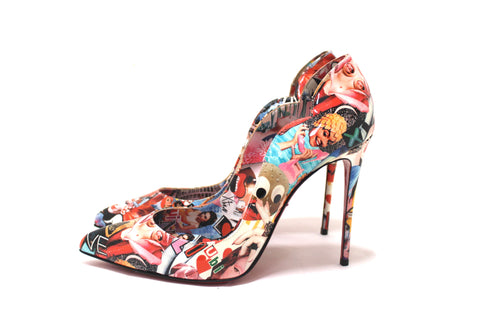 Christian Hot Chick Collage Print Patent Leather Pumps Size 38.5
