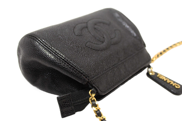 Chanel Vintage CC Black Caviar Leather Small Party Mini Shoulder Bag