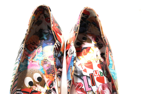 Christian Hot Chick Collage Print Patent Leather Pumps Size 38.5