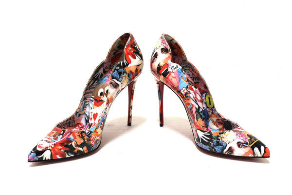 Christian Hot Chick Collage Print Patent Leather Pumps Size 38.5