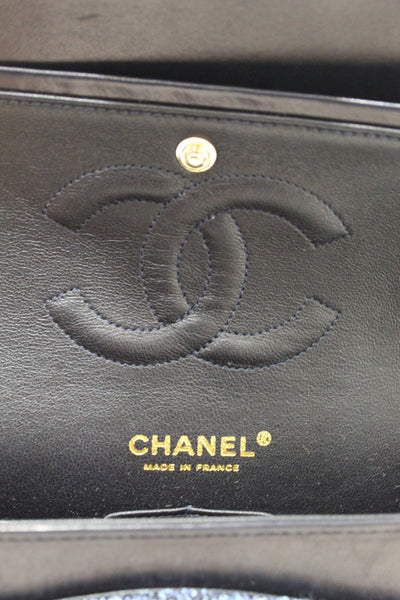 Chanel Blue Tweed and Leather Classic Medium Double Flap Shoulder Bag