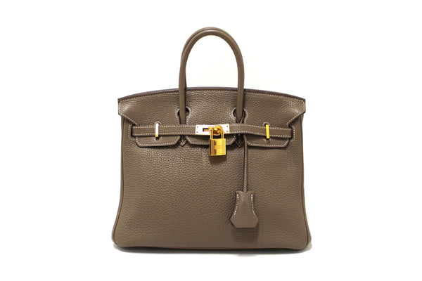 Hermes Etoupe Togo Leather Birkin 25 Handbag